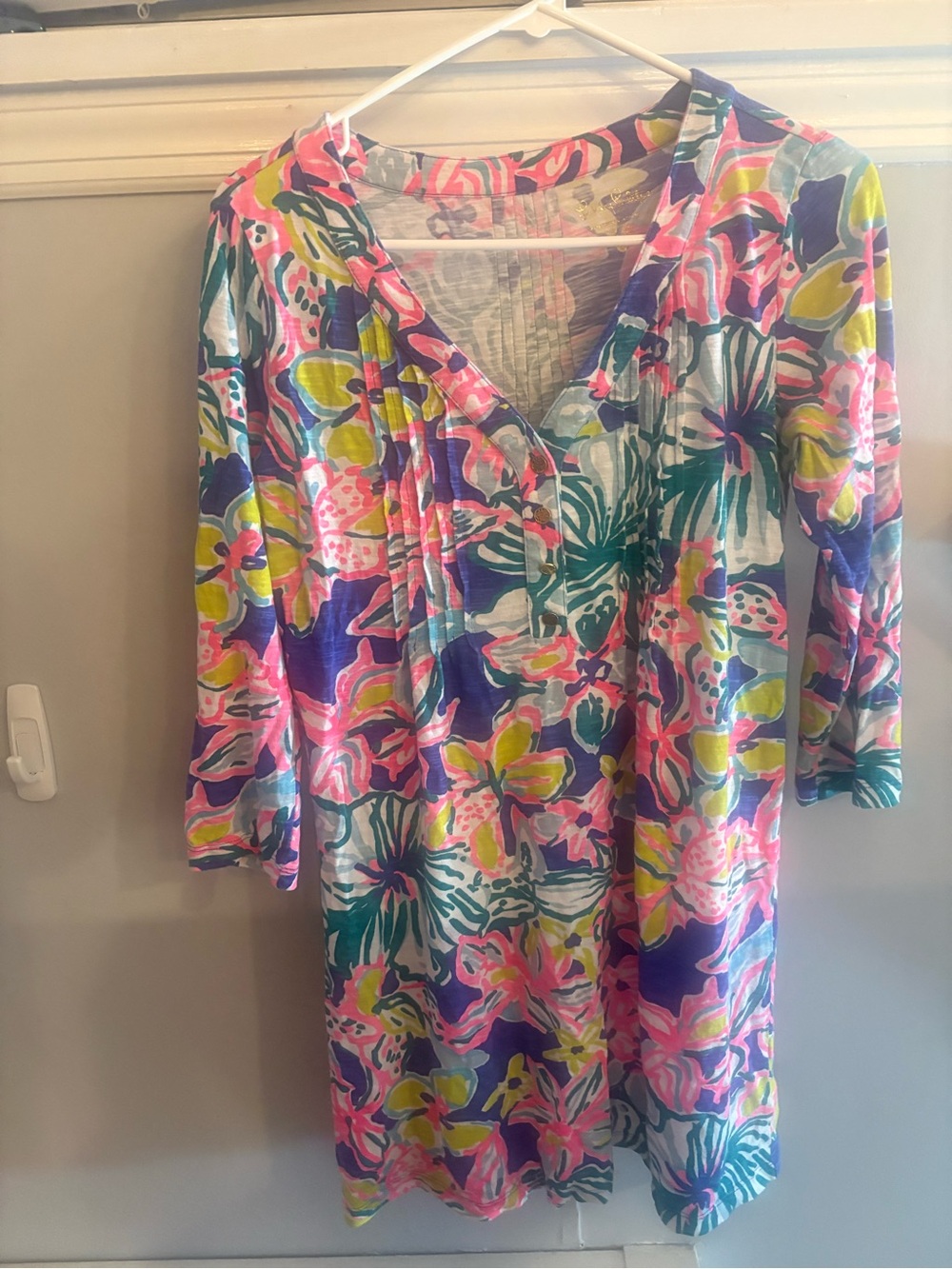 Lilly Pulitzer Bright Floral V-Neck Midi Dress in Pink, Blue, Green & Yellow